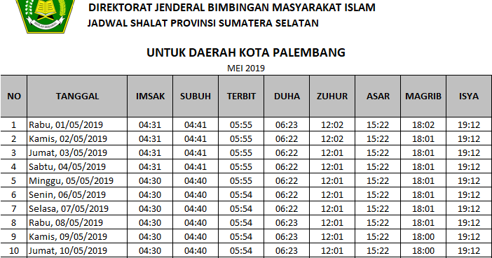Jadwal Imsakiyah Ramadhan 2019 1440 H Palembang