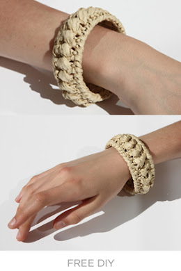 bracelet au crochet en raphia. Raffia to crochet