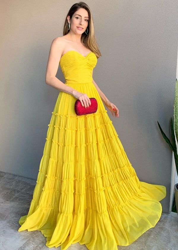 vestido de festa longo amarelo para madrinha de casamento
