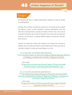 Respuestas Apoyo Primaria Desafíos Matemáticos 5to. Grado Bloque III Lección 48 ¿Cómo llegamos al Zócalo?