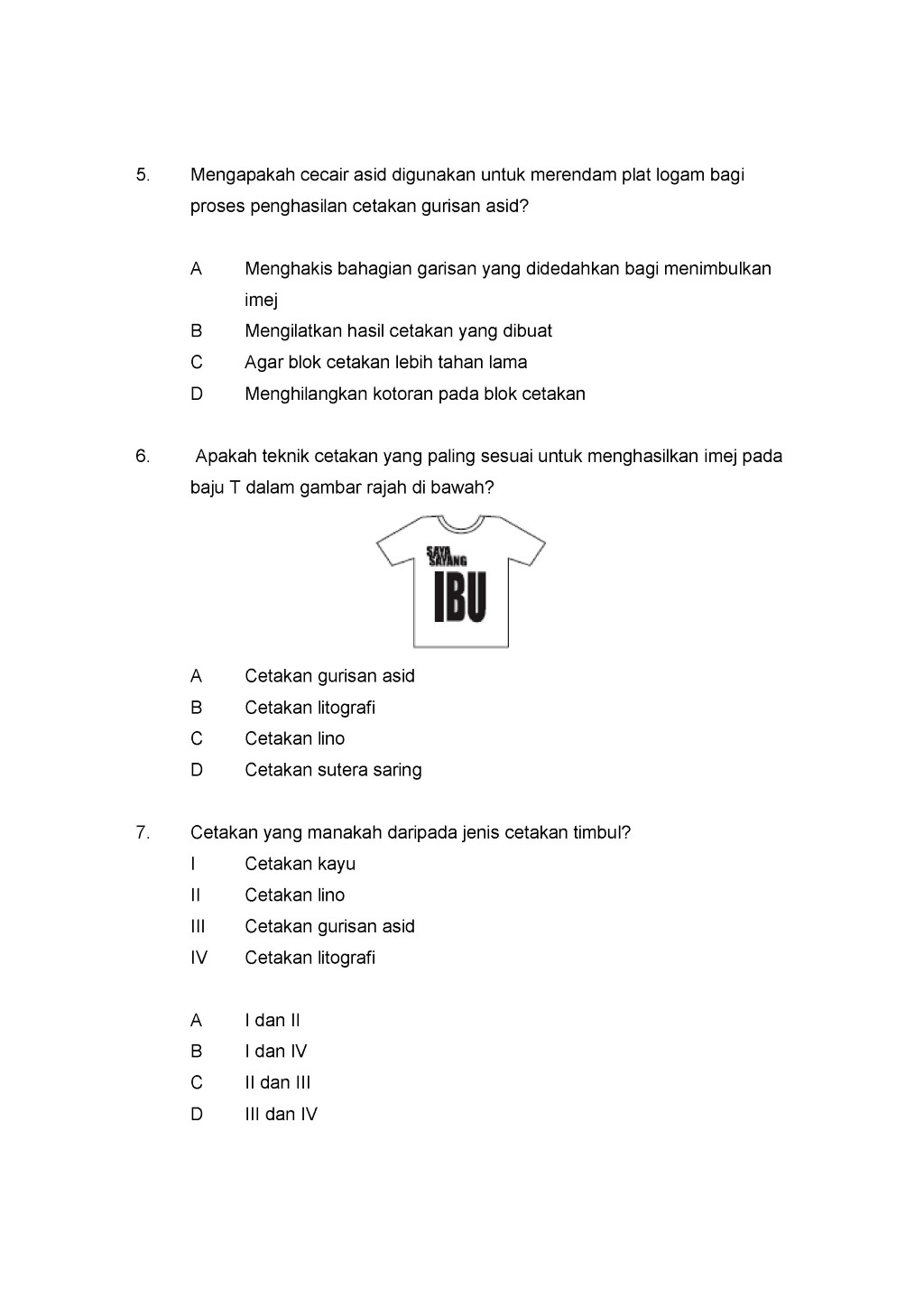 Seni Visual Latihan Bab 16 Cetakan, PSV Tingkatan 1
