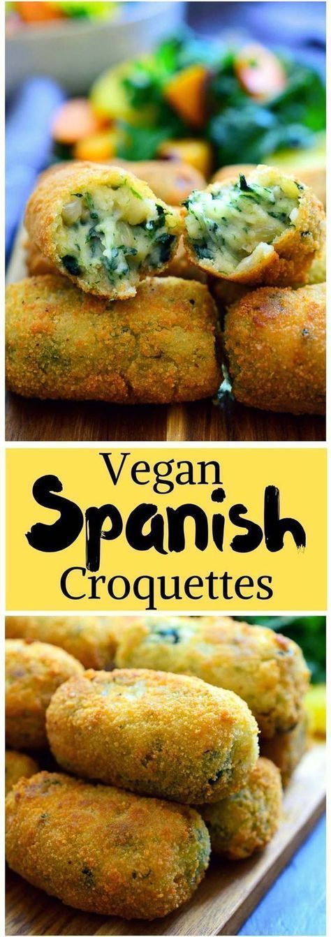 These Spanish spinach croquettes are a typical tapa in bars all around Spain. They’re simple to make, packed with flavour and make a great vegan party finger food or appetizer!