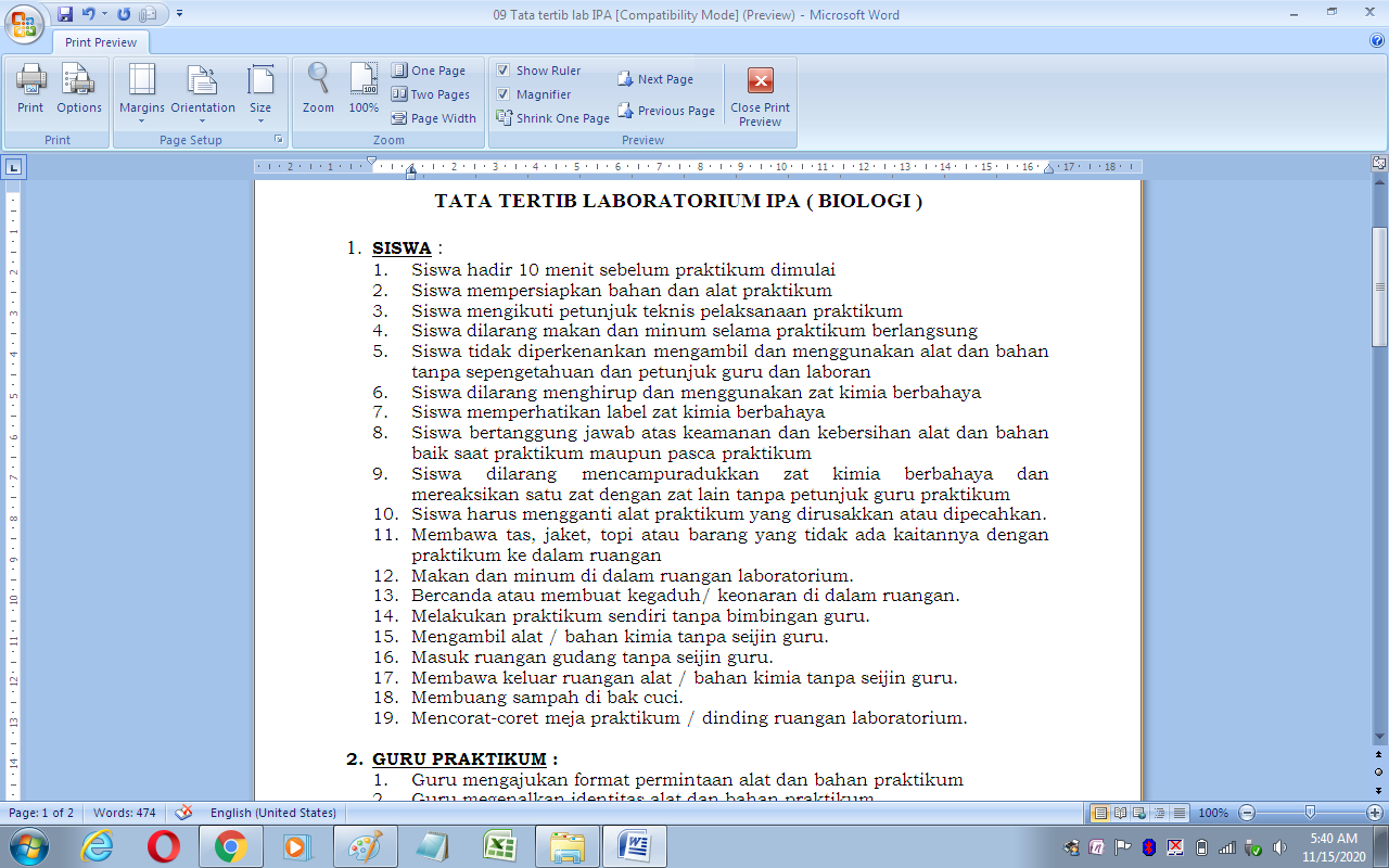 Contoh tata tertib laboratorium IPA (Biologi)