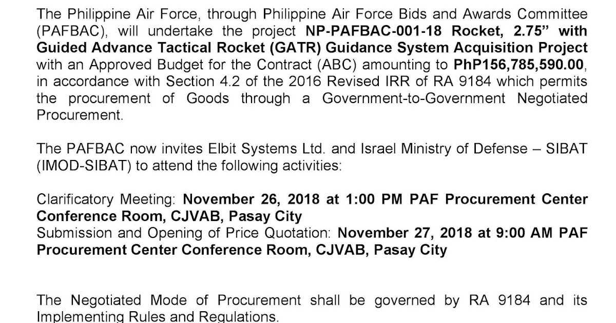 The rhk111 Philippine Defense Updates Negotiated Procurement for Guided Rockets by the