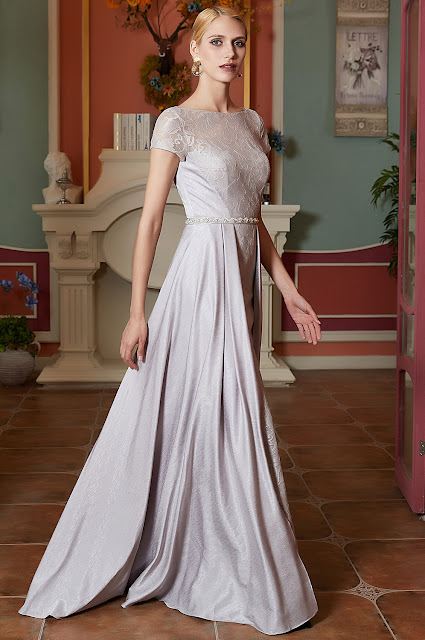 illusion neckline grey prom dress party gown