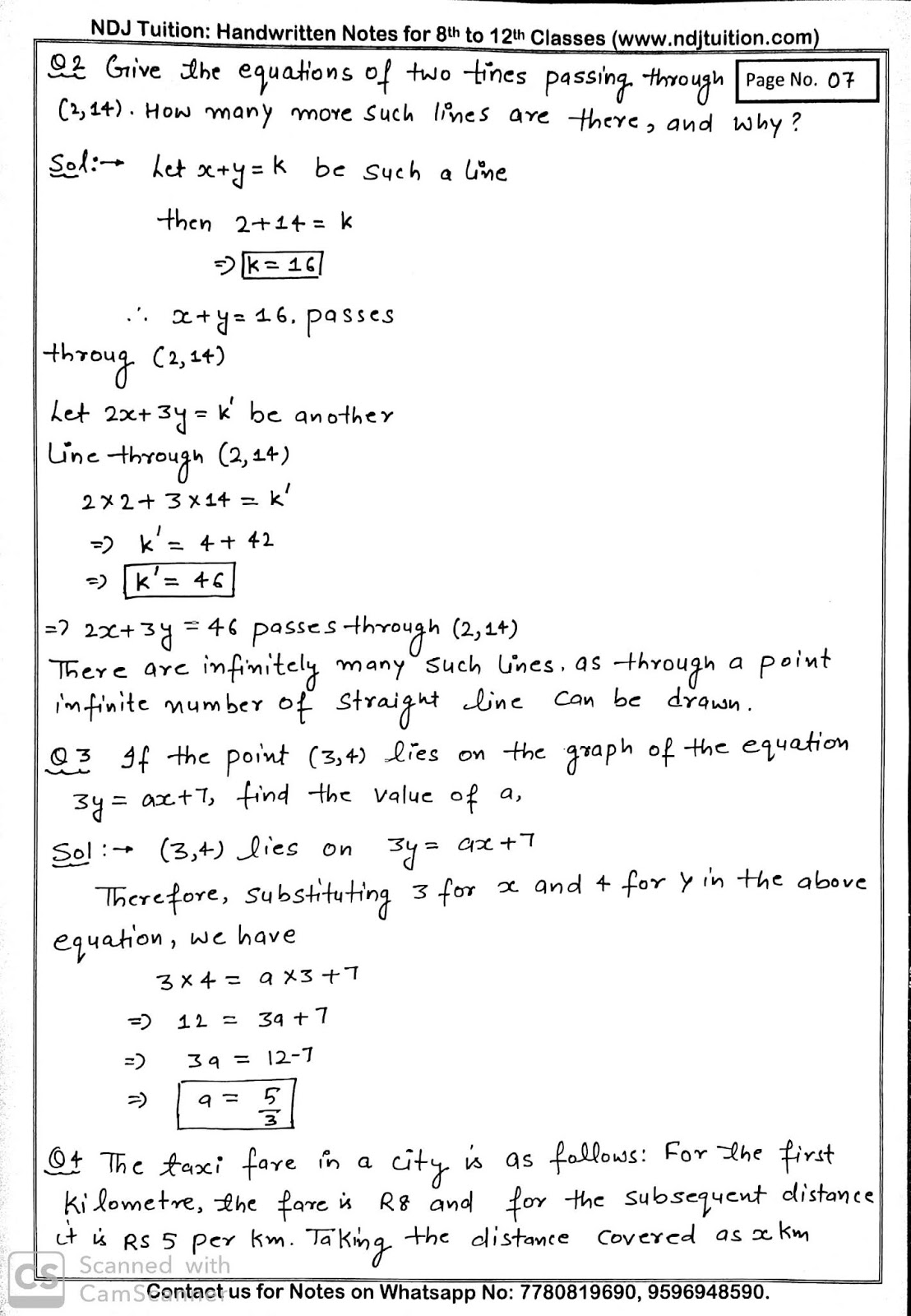 Linear Equation In Two Variables Handwritten Notes for 9th Math