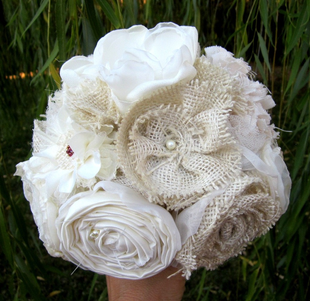Emily Rose Blossoms Rustic Fabric Flower Bouquet Country Burlap