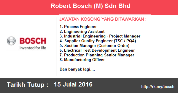 Jawatan Kosong di Robert Bosch (M) Sdn Bhd Jawatan Kosong di Robert Bosch (M) Sdn Bhd