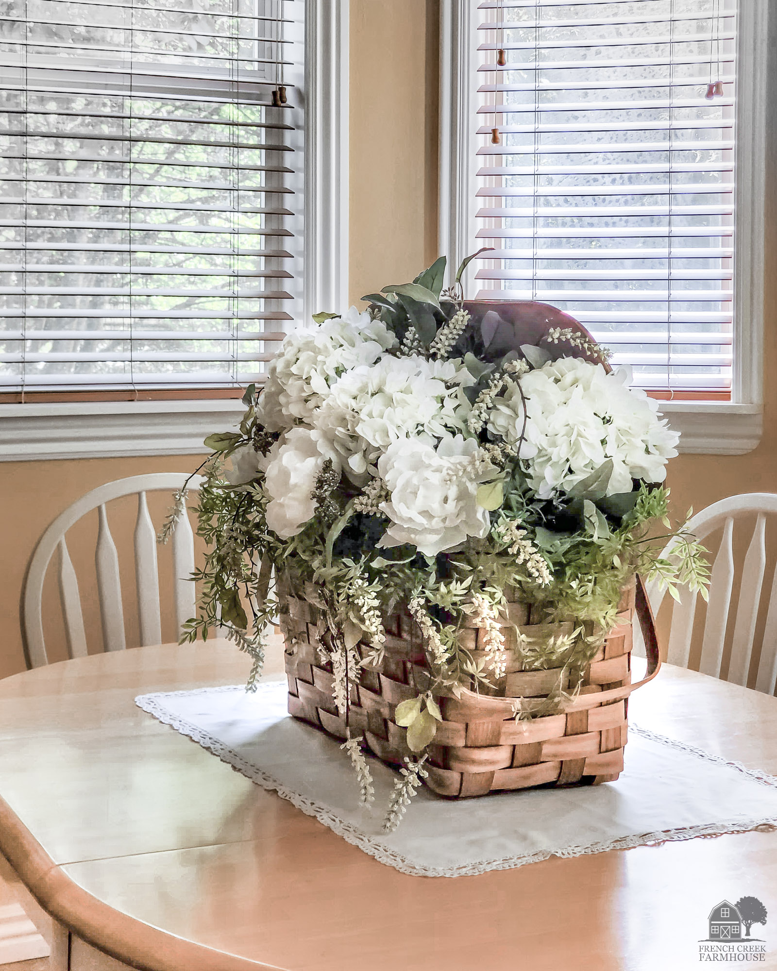Vintage Picnic Basket Floral Arrangement French Creek Farmhouse