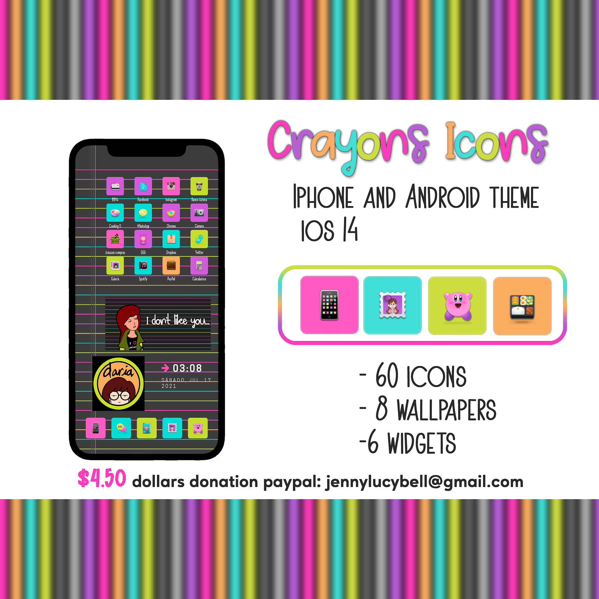 Crayons Icons for IOS 14 Iphone and Android