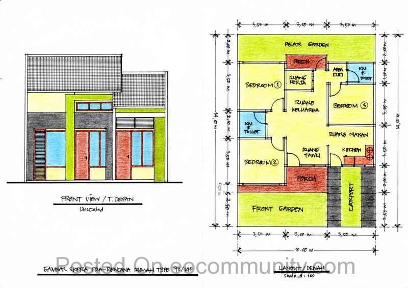 Desain Denah Rumah Ukuran 7x12 Meter Kamar 3 Kreatif 