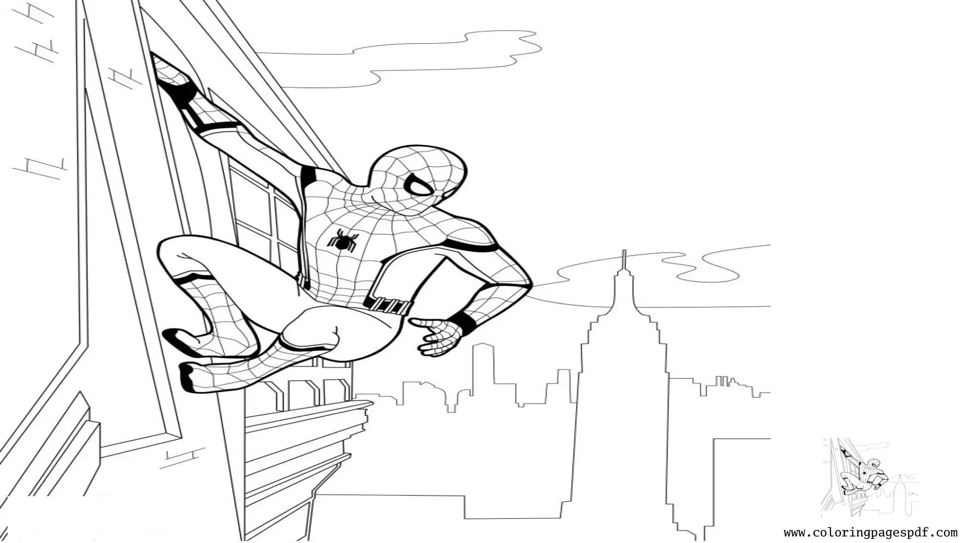 Coloring Page Of Spiderman On A High Building