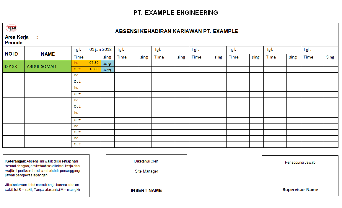 contoh daftar hadir karyawan perusahaan microsoft word tukang contoh attendance list
