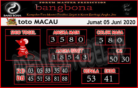 Prediksi Toto Macau Jumat 05 Juni 2020 - Bang Bona