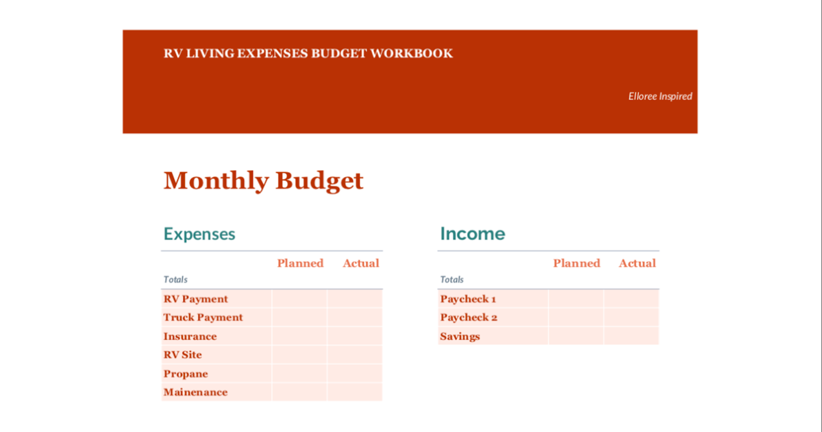 RV Living Expenses and Budget Worksheet