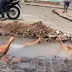 Moradores de Cachoeira improvisam “piscina” em buraco no calçamento e vídeo viraliza 