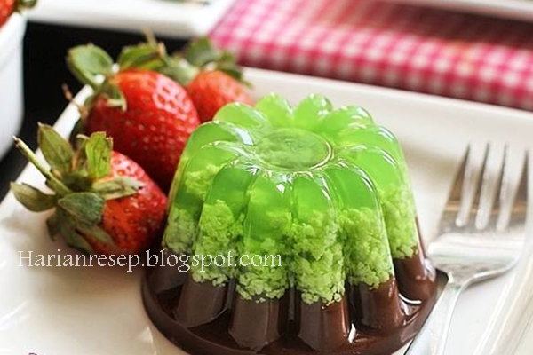 [MasakSiana.blogspot.com] Resep Puding Lumut Pandan Hijau Lapis Coklat, Enak dan Gurih Banget