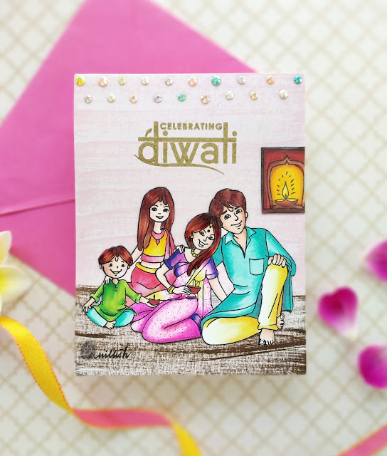 Diwali card, Time out challenges, Diwali Crafts, Handmade Diwali cards,  Craftangles, Copic markers,Quillish,