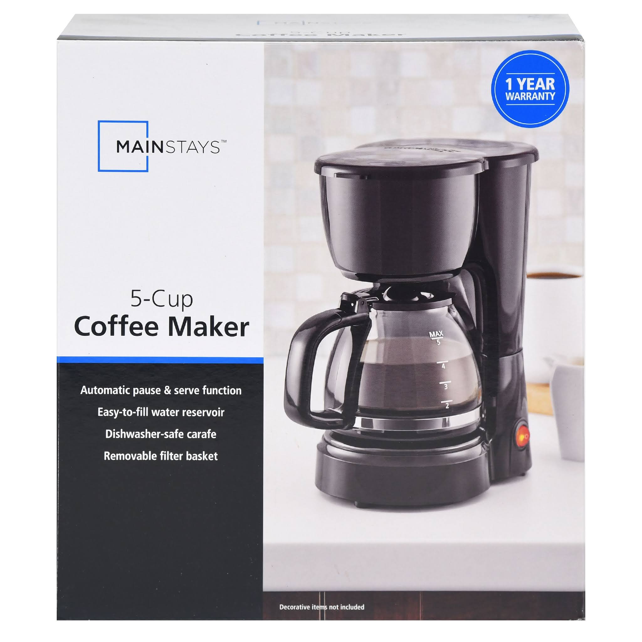 Mainstays 5 Cup Black Coffee Maker with Removable Filter Basket eBay