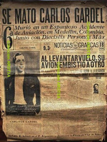 Noticia en periódico muerte Carlos Gardel