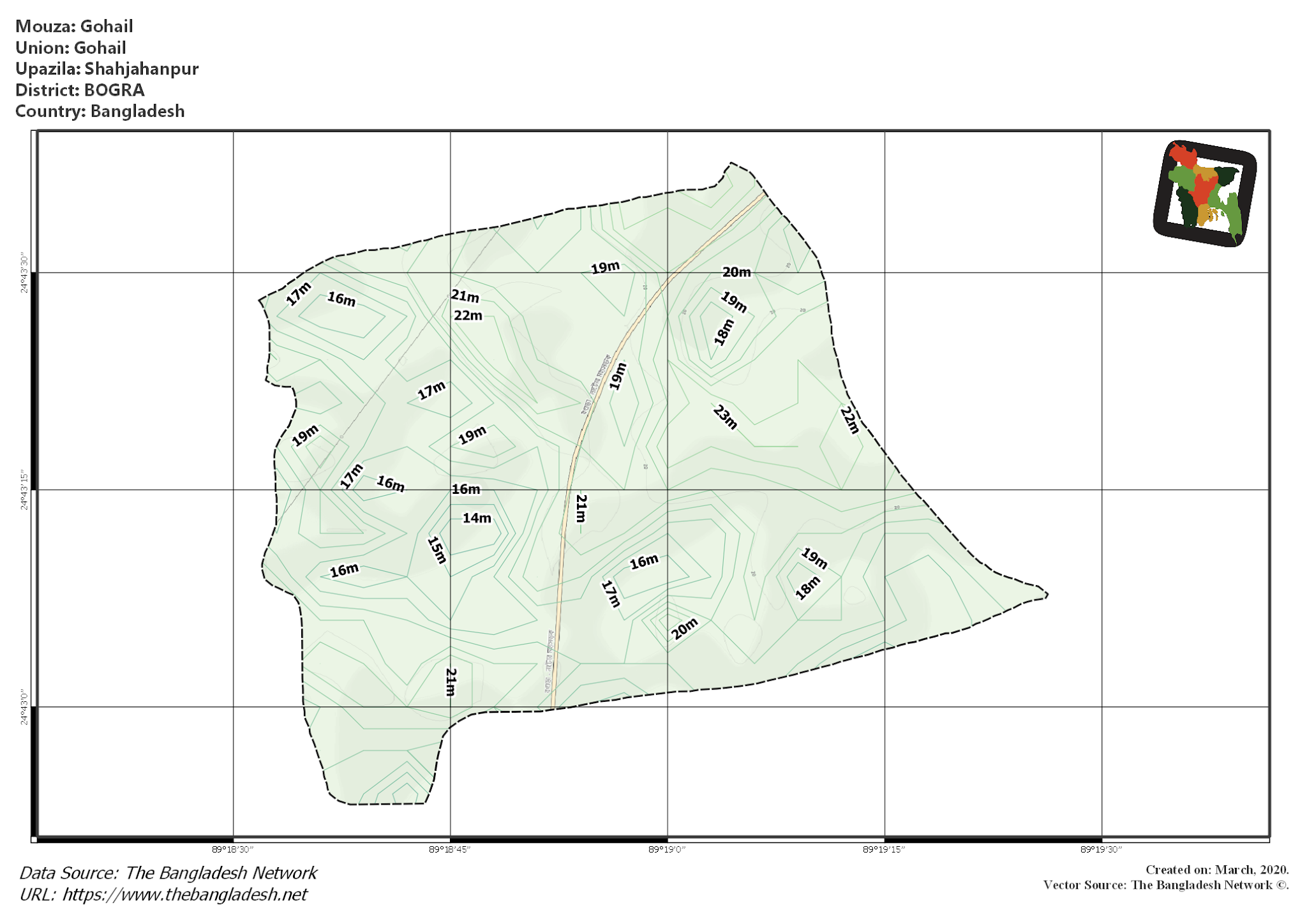 Map of Gohail Mouza of Shahjahanpur Upazila, BOGRA, Bangladesh.