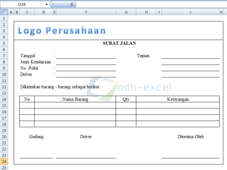 Fungsi Dan Contoh Form Surat Jalan Dengan Menggunakan Excel
