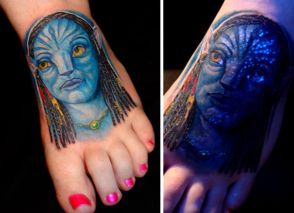 #30. The glowing accents of Avatar's face. - 30 Glow-In-The-Dark Tattoos That’ll Make You Turn Out The Lights. #30. The glowing accents of Avatar's face. - 30 Glow-In-The-Dark Tattoos That’ll Make You Turn Out The Lights.