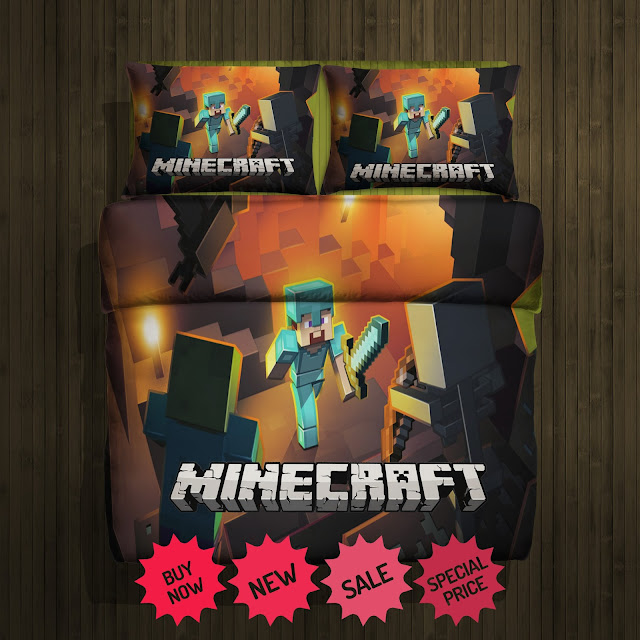 Set Gift Minecraft Fleece Blanket Large With 2 Pillow Cases 87700233
