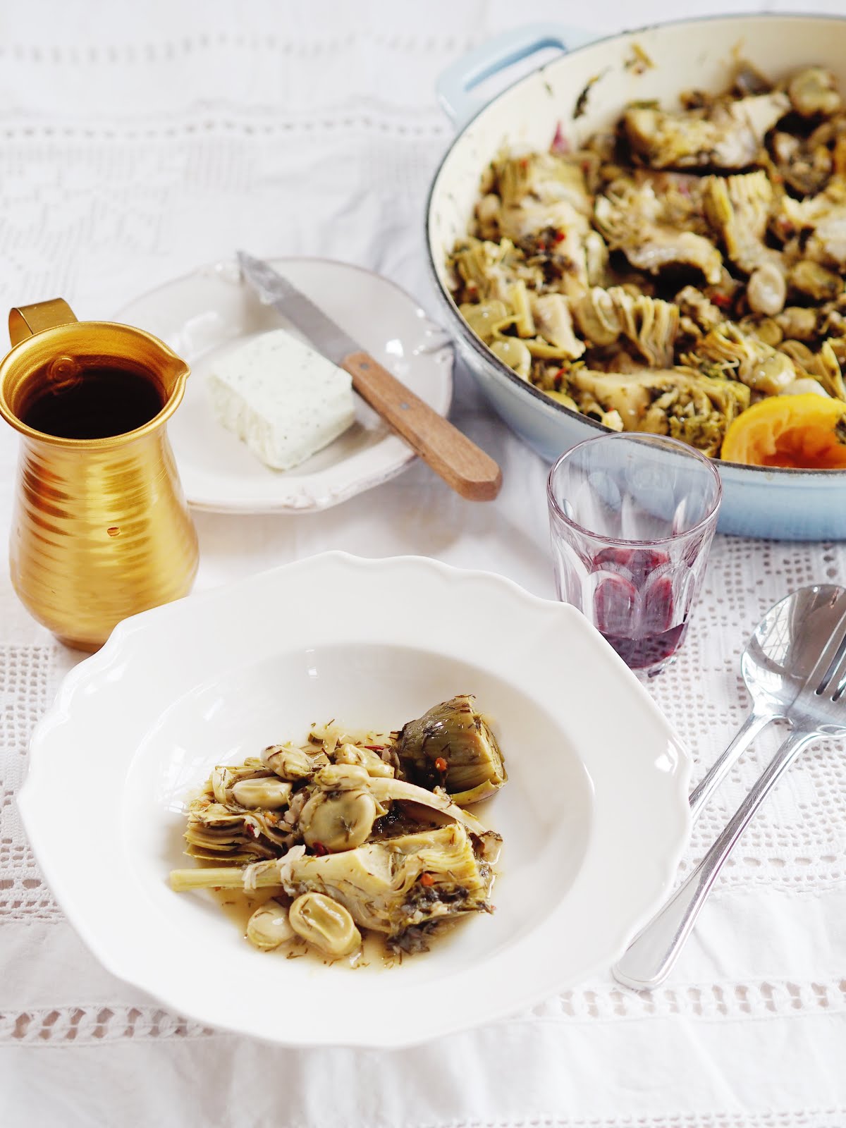 Braised artichokes with broad beans (αγκιναρες με κουκια)