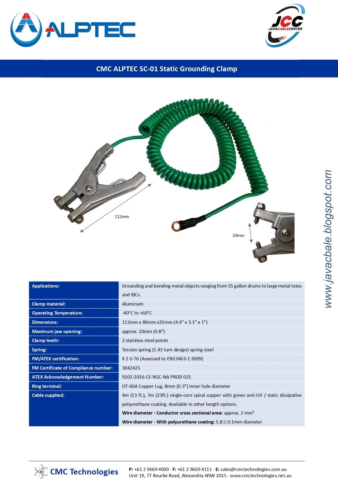 JAVA CABLE CENTER STATIC GROUNDING CLAMP (Explosion Proof)