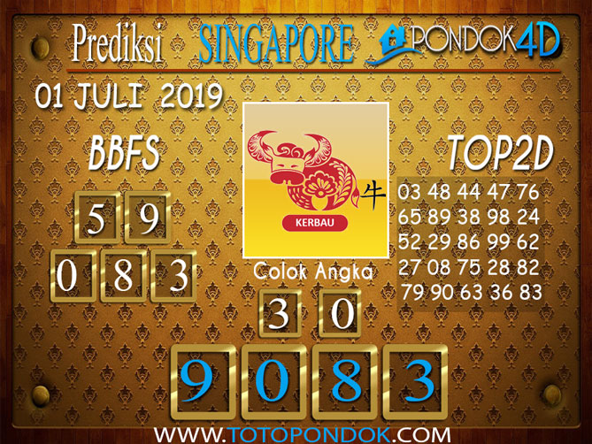 Prediksi Togel SINGAPORE PONDOK4D 01 JULI 2019