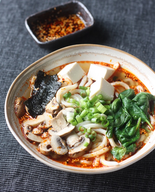 Miso Udon Noodle Soup with Spicy Korean Chili Dressing by SeasonWithSpice.com