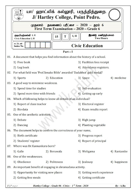 grade 6 english medium second term papers