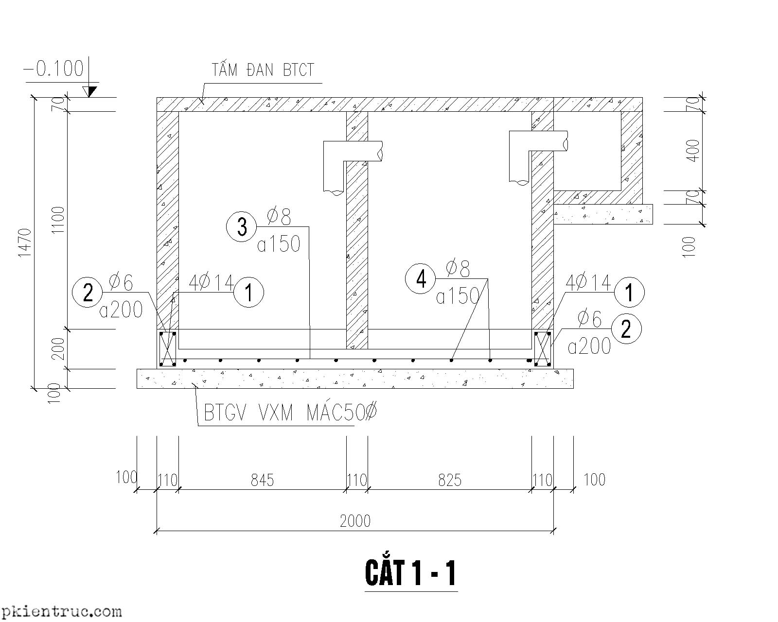 File Cad Bản Vẻ Bể Tự Hoại 3 Ngăn Btct