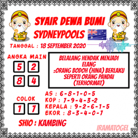 Syair Dewa Bumi Sydney 18 September 2020 Archives Prediksi Master Togel Hari Ini Singapura Hongkong Sidney Jp