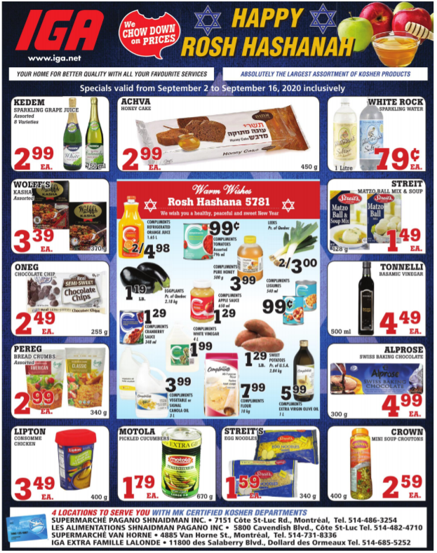 Kosher Montreal Deals IGA Rosh Hashanah 2020 Flyer