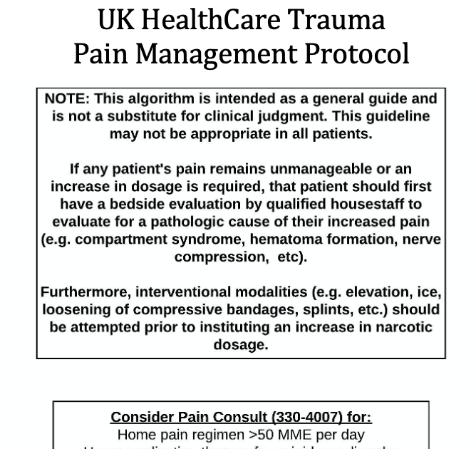 UK Trauma Protocol Manual Pain Control Guideline