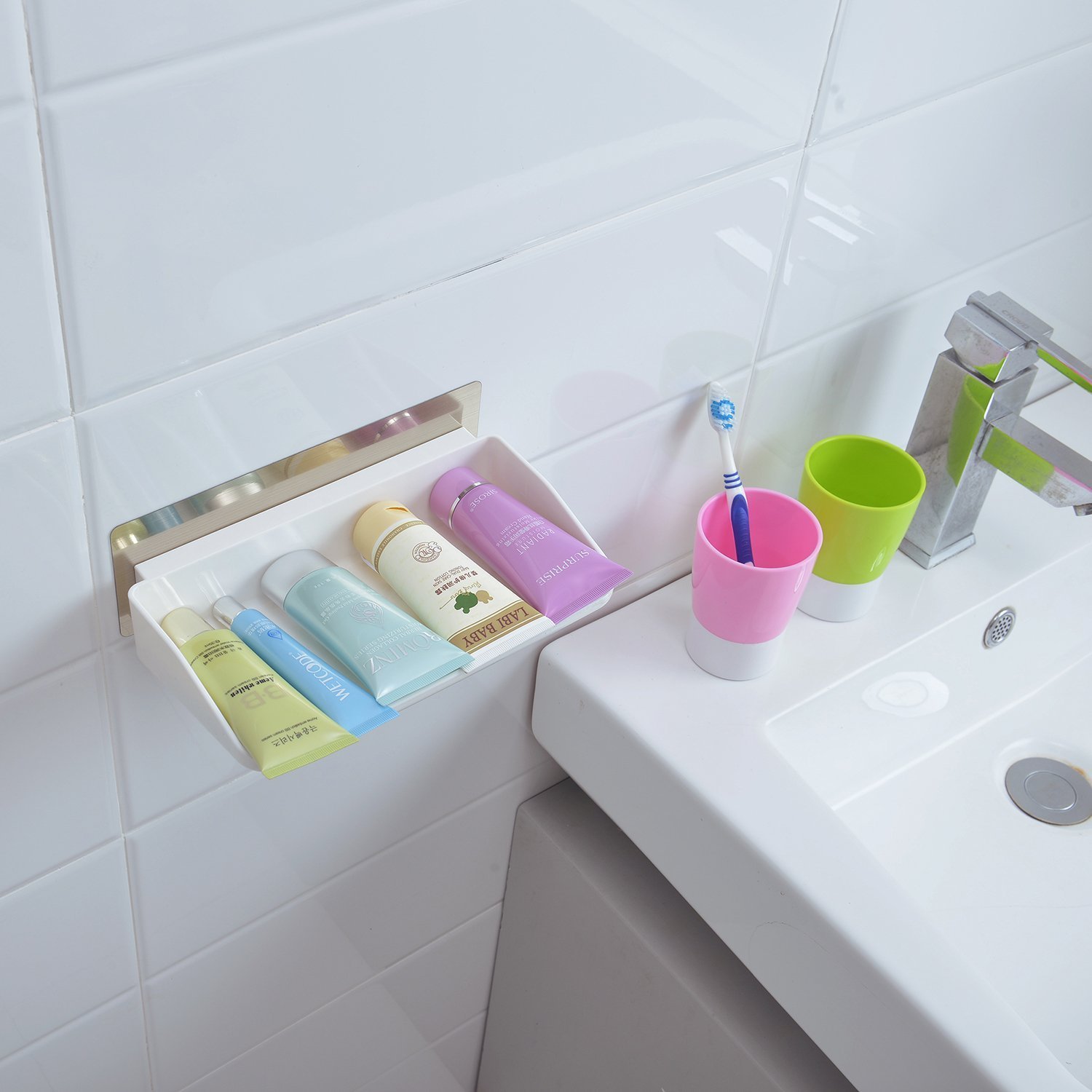Plastic Magic Sticker Series Self Adhesive Plastic Bathroom Shelf