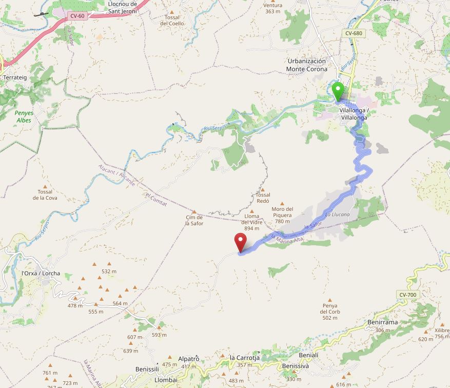 Climb of la Llacuna, in relation to the villages of Villalonga, Alpatró and l'Orxa Climb of la Llacuna, in relation to the villages of Villalonga, Alpatró and l'Orxa