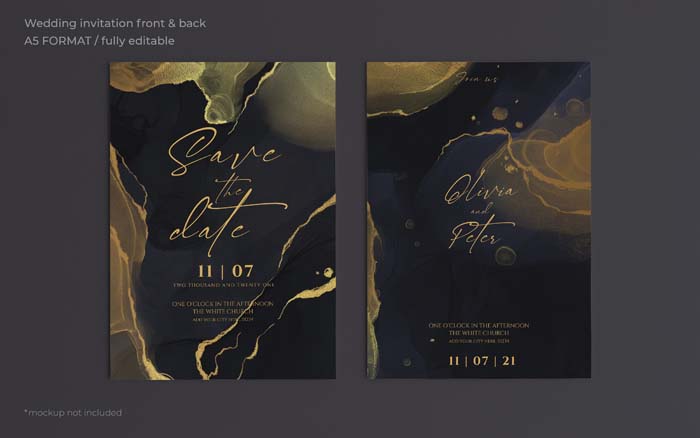 Elegant Black Golden Wedding Invitation Template