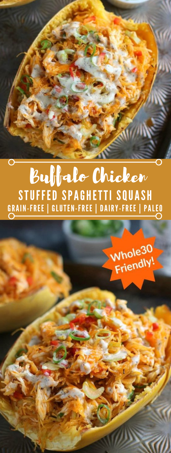 Buffalo Chicken Stuffed Spaghetti Squash #chicken #buffalo #diet #recipe #paleo Buffalo Chicken Stuffed Spaghetti Squash #chicken #buffalo #diet #recipe #paleo