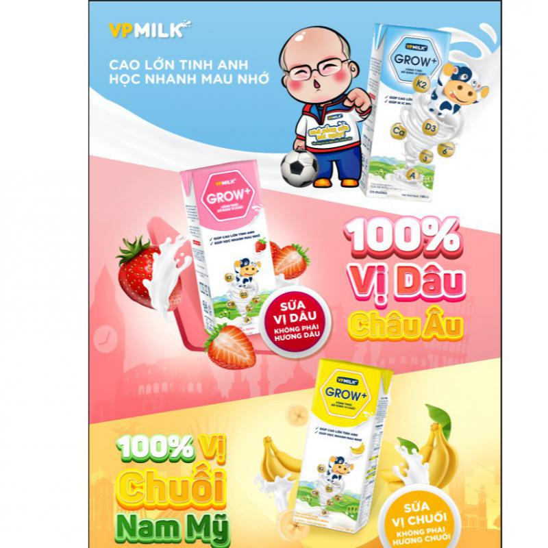 Sữa Tiệt Trùng VPMilk Grow+ Vị Dâu 180ml - Thùng 48 Hộp