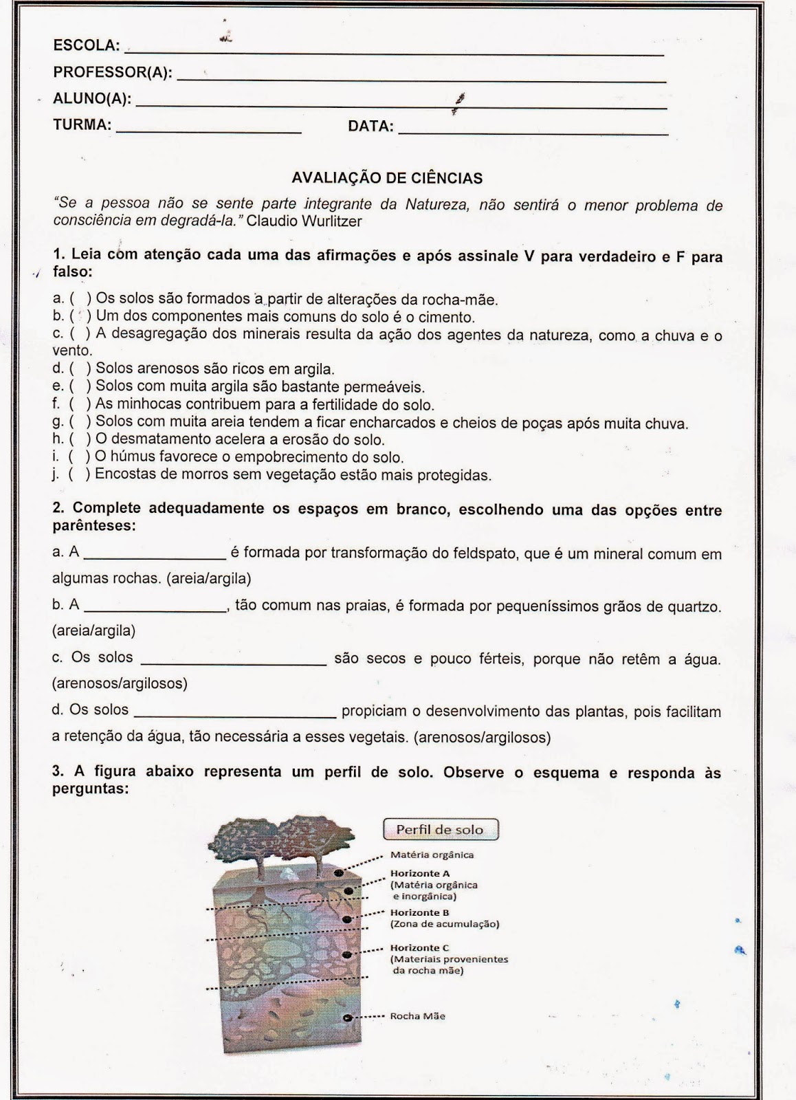 Questões Sobre O Solo - NAZAEDU