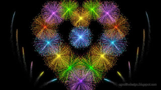 Colorful Heart Firework Explosions And Smoke Tails Isolated On Black Background