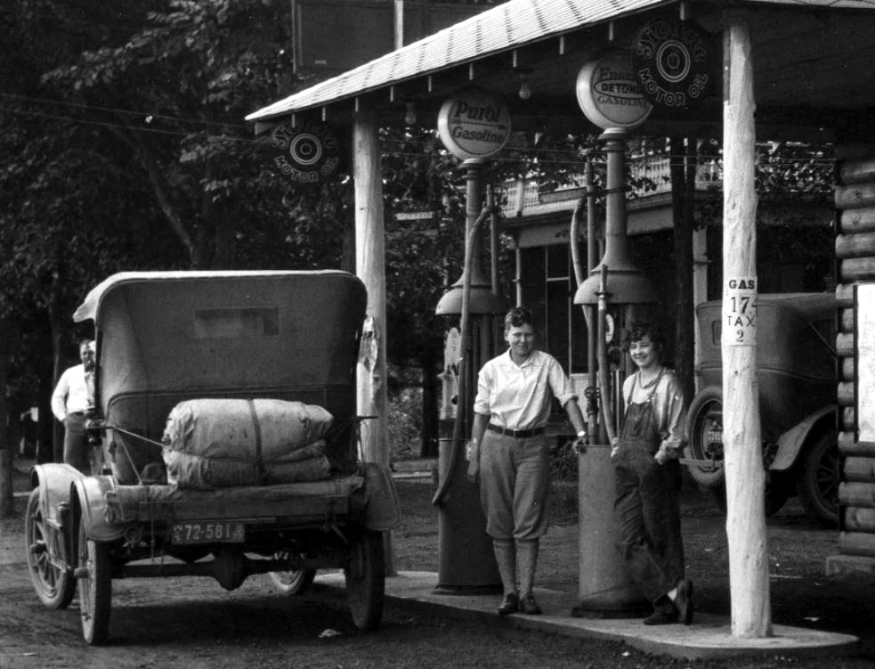 Just A Car Guy log cabin style gas station in 1927, Chippewa Falls