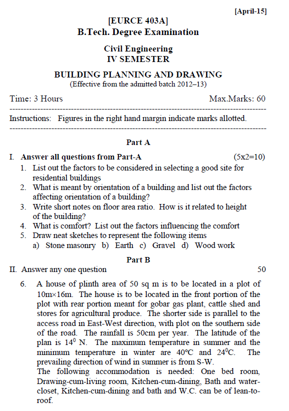 GITAM EURCE 403A Building Planning and Drawing April 2015 Question