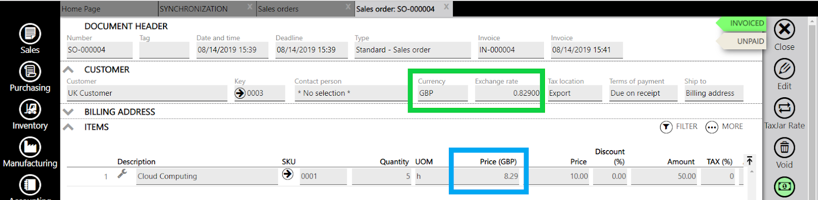 sales order multiple currency erpag