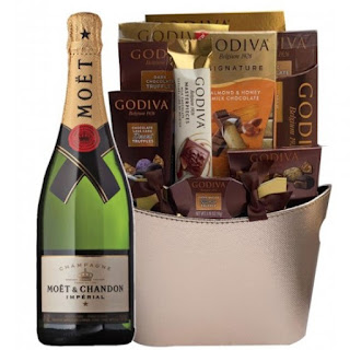 champagne bottle with gift baskets