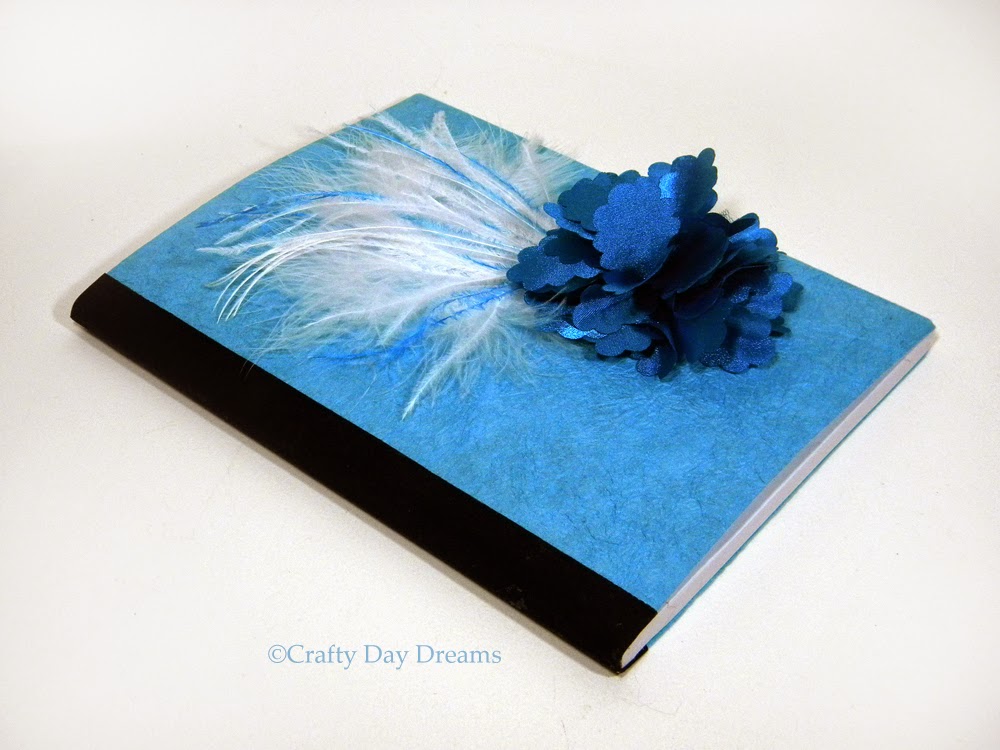 Blue Fabric Flowers and Feathers Altered Composition Notebook Journal