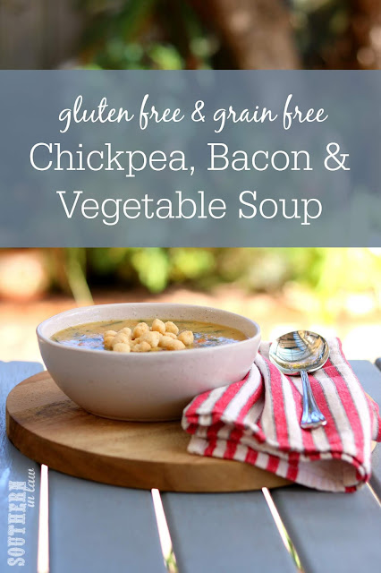 Healthy Chickpea Bacon and Vegetable Soup Recipe - healthy, gluten free, nut free, grain free, make ahead, meal prep